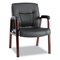 Alera Madaris Leather Guest Chair w/Wood Trim Four Legs Black/Mahogany